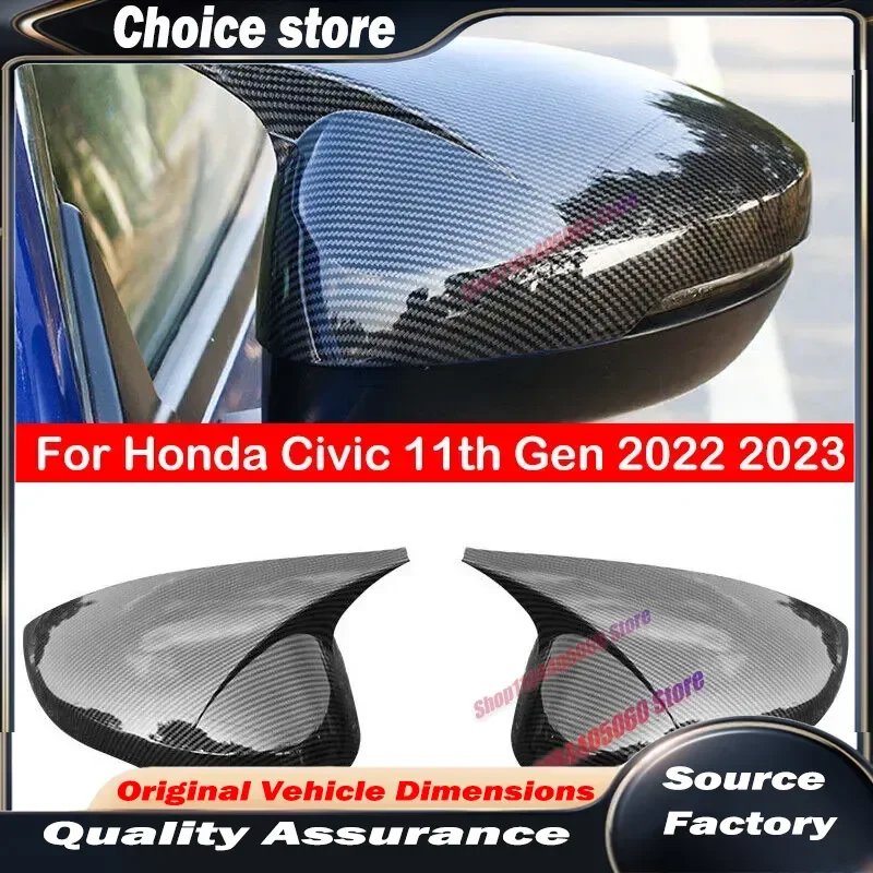 For Honda Civic 11th 2022-2024 Car Sticker Rearview Side Mirror Cover Wing Cap Exterior Door Rear View Case Trim Carbon Fiber