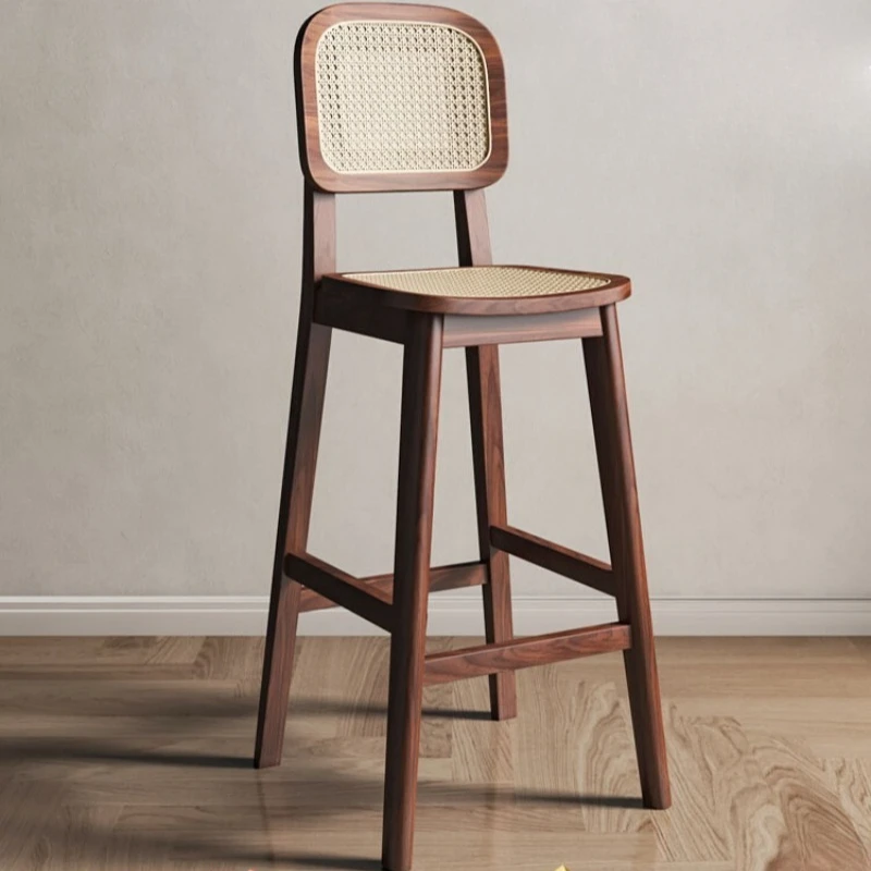 

Brown Back Kitchen Bar Stools Nordic Rattan Wooden High Dining Bar Stools Modern Island Minimalist Banqueta Home Furniture