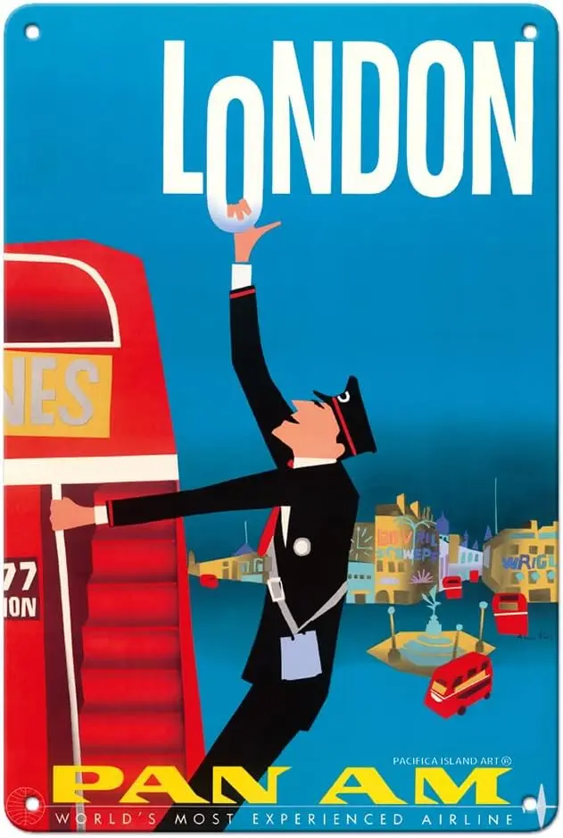 London Englnd - Double Decker Buses Bovrl nd Schweppe - Pn mer World rwys - Vntge rlne Trvel Poster by ron Fne c.1950s - 8  12 n