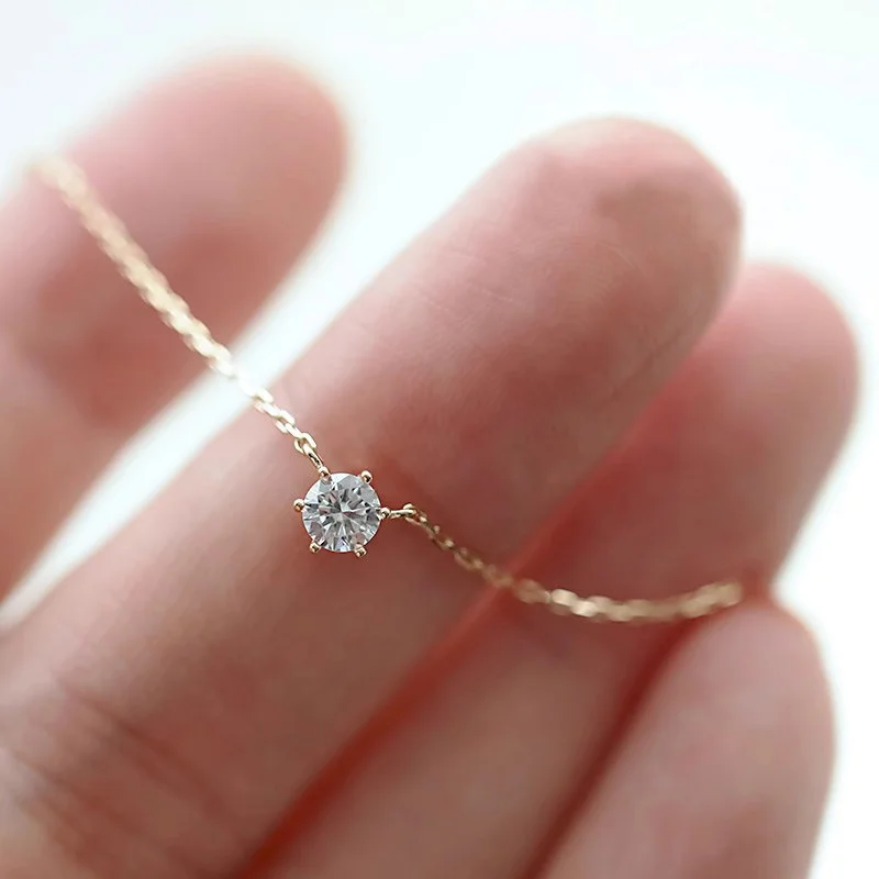 Collar de plata de ley 925 con cadena para clavícula, colgante simple de circonita, collar de 18k, regalo de cumpleaños para mujeres, mamá, niña