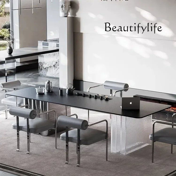 X Light Luxury Rock Slab Tea Table Office Simple Tea Table And Chair Combination Integrated Acrylic High-end Tea Table
