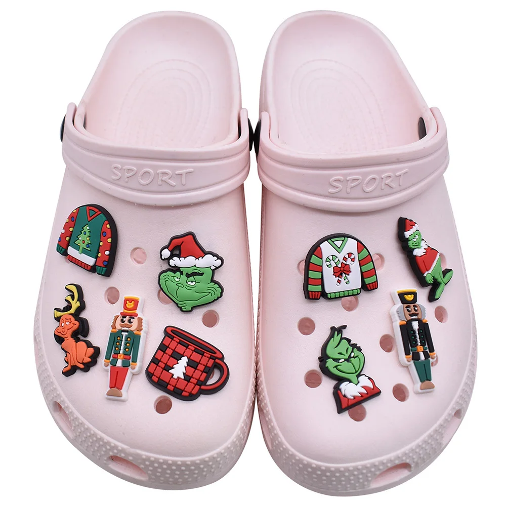 

11-14pcs Grinch Series Shoe Charms DIY Cartoon Clog Sandal Shoes Accessorie Wristband Hole Slipper Decoration Buckle Kids Gifts