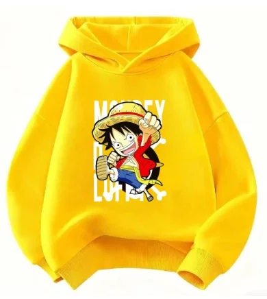 One Piece Monkey D Luffy Chibi Cartoon Print Hoodie Kinder Jungen Mädchen Pullover Kapuzenpullover Anime Kinder Streetwear Oberteile – Detail 7