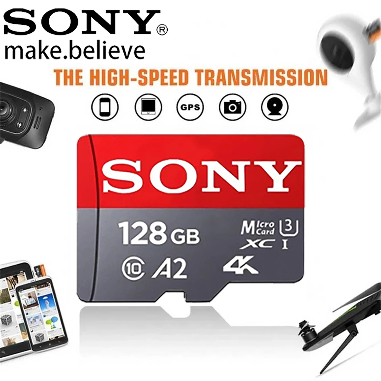 بطاقة ذاكرة SD صغيرة عالية السرعة سوني 256 جيجابايت فئة 10 A2 U4 4K بطاقة مايكرو SD/TF 64 جيجابايت 128 جيجابايت 512 جيجابايت 1 تيرا بايت لكاميرا الهاتف CCTV بدون طيار