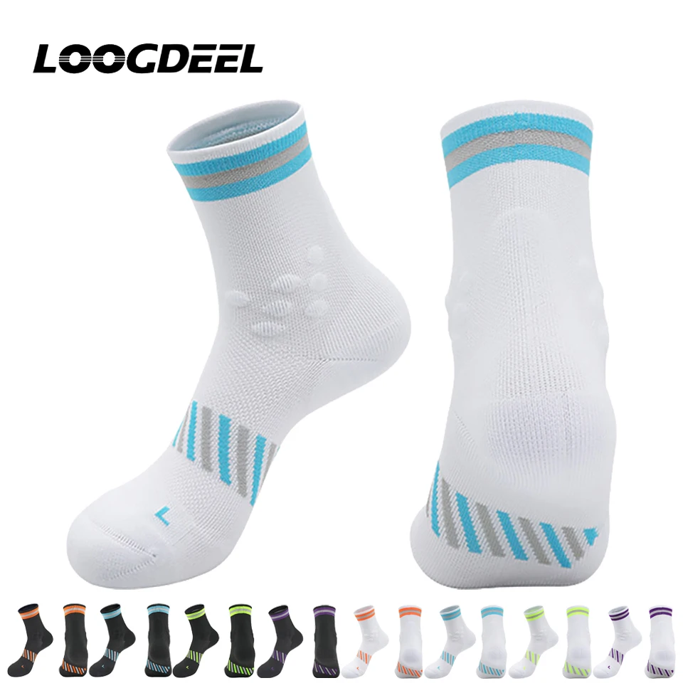 LOOGDEEL Kompressions-Laufsocken, Badminton-Socken, atmungsaktive, schweißableitende Crew-Wandersocken, rutschfeste Rad-Sportsocken