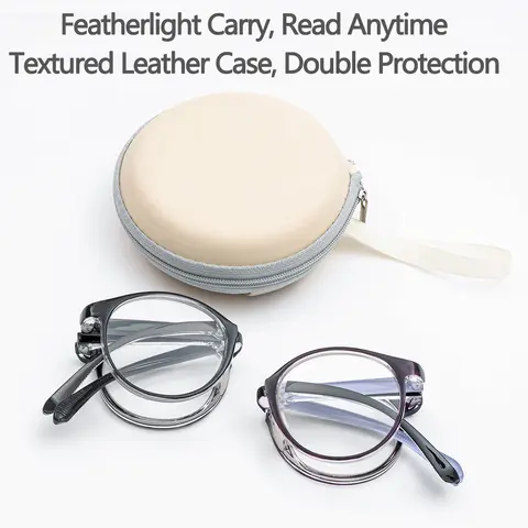 Lunettes de lecture pliantes, lunettes de lecture anti-lumière bleue, vision claire, légères et confortables à porter, livrées avec une étui à lunettes portable au poignet, adaptées aux hommes et aux femmes.