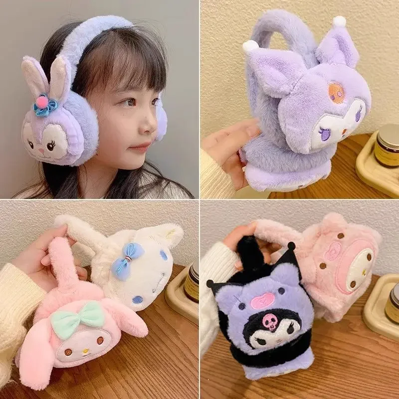 

New Kuromi Cinnamoroll Melody Sanrio Hello Kitty Pudding Dog Soft Plush Warm Earmuffs Cute Winter Outdoor Cold Protection Gift