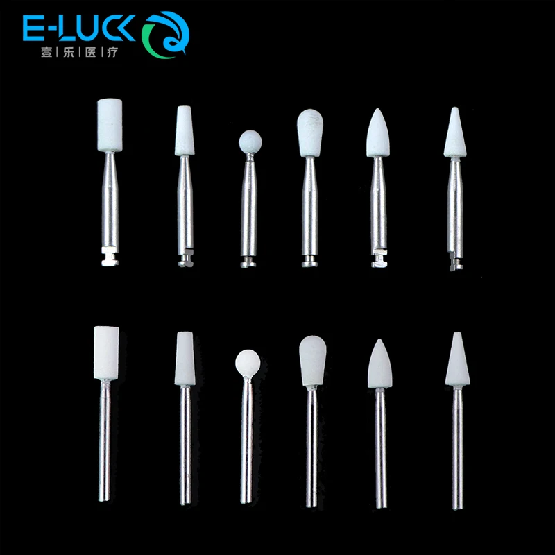 12pcs/pack Dental Polishing Drill Burs White Stone RA Polisher Ceramic Grinders For 2.35mm Low Speed Handpieces