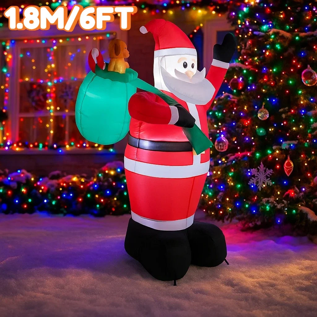 1.8 متر/6FT زينة عيد الميلاد لعبة قابلة للنفخ سانتا كلوز مع شنطة هدايا ساحة المنزل الحلي LED ديكور عيد الميلاد ديكور حفلات لعبة #1
