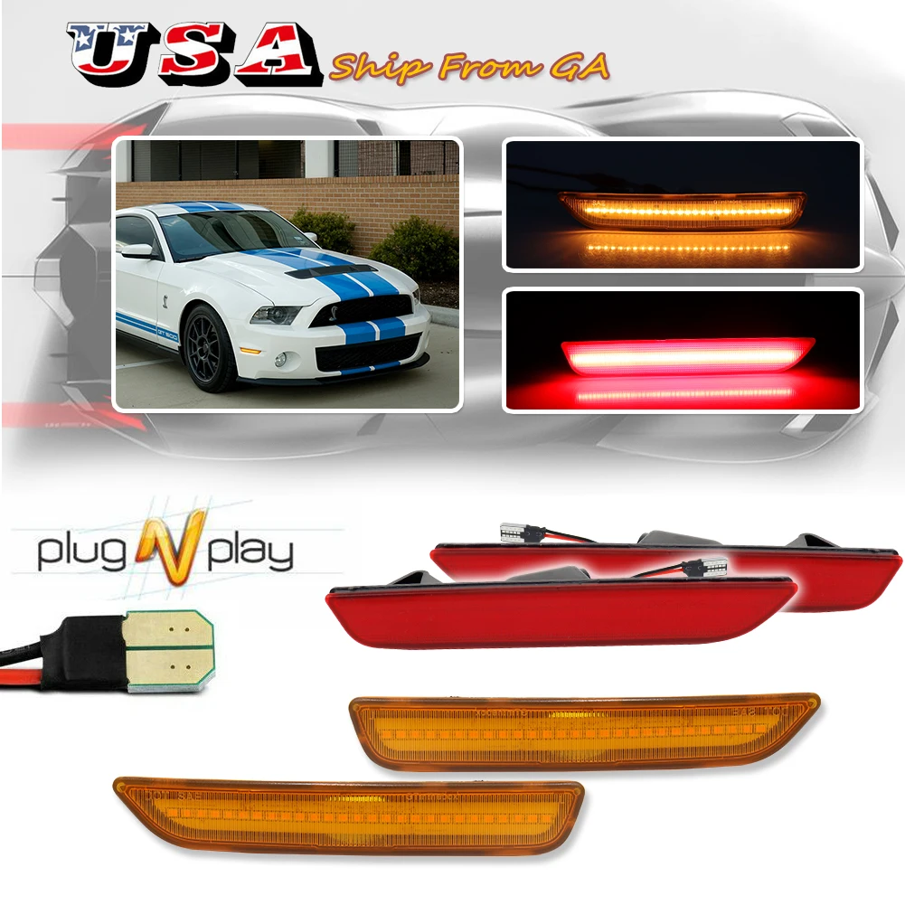 For Ford Mustang Gen5 Front Rear Bumper Side Marker Light Assembly Parking/Driving Replace Back Sidemarker Lamps 2010-2014