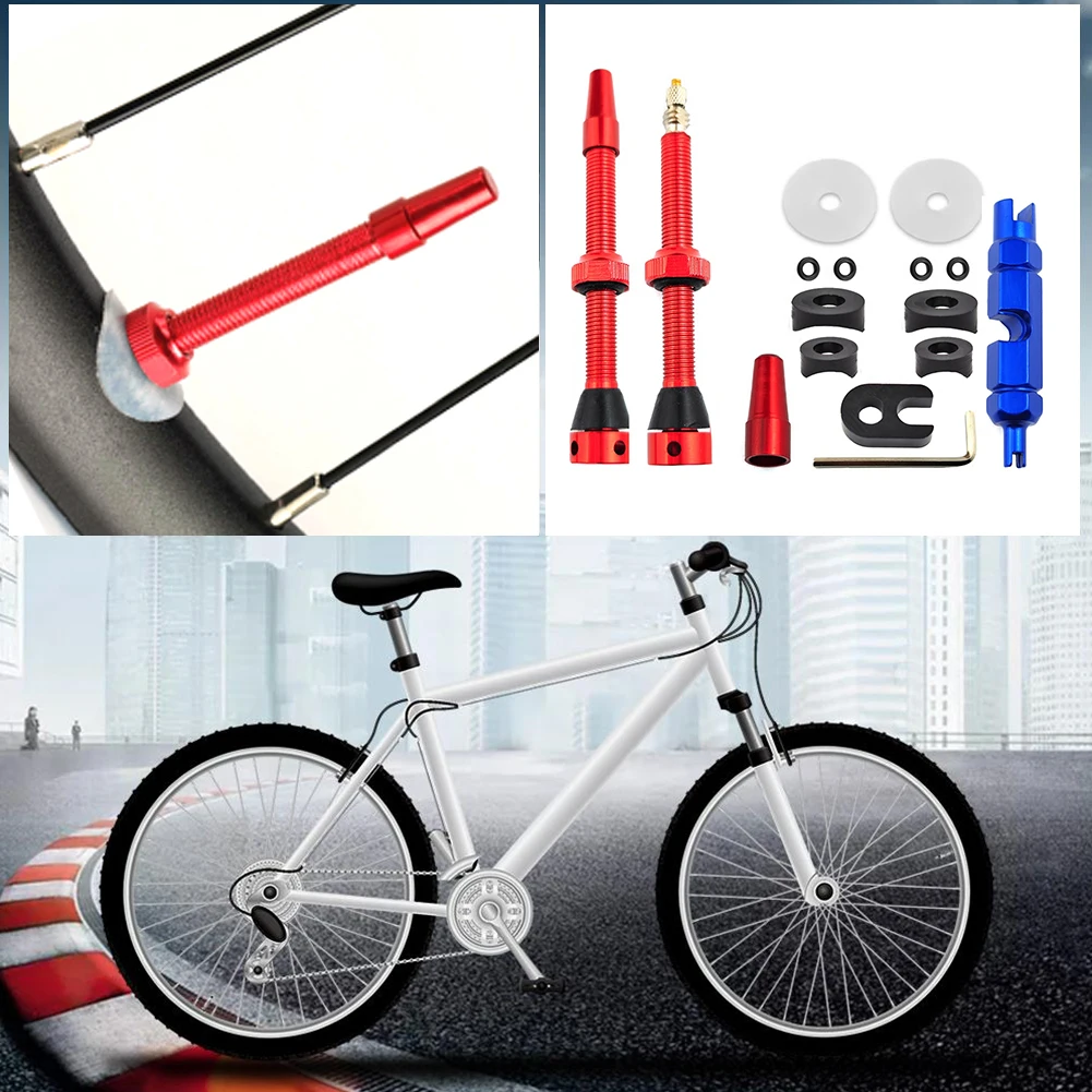 2PCS Bicycle Tubeless Rim Presta Valves Set 44/60mm Nipple Brass Core CNC Machined Anodized Tools with Alloy Stem Rubber Base