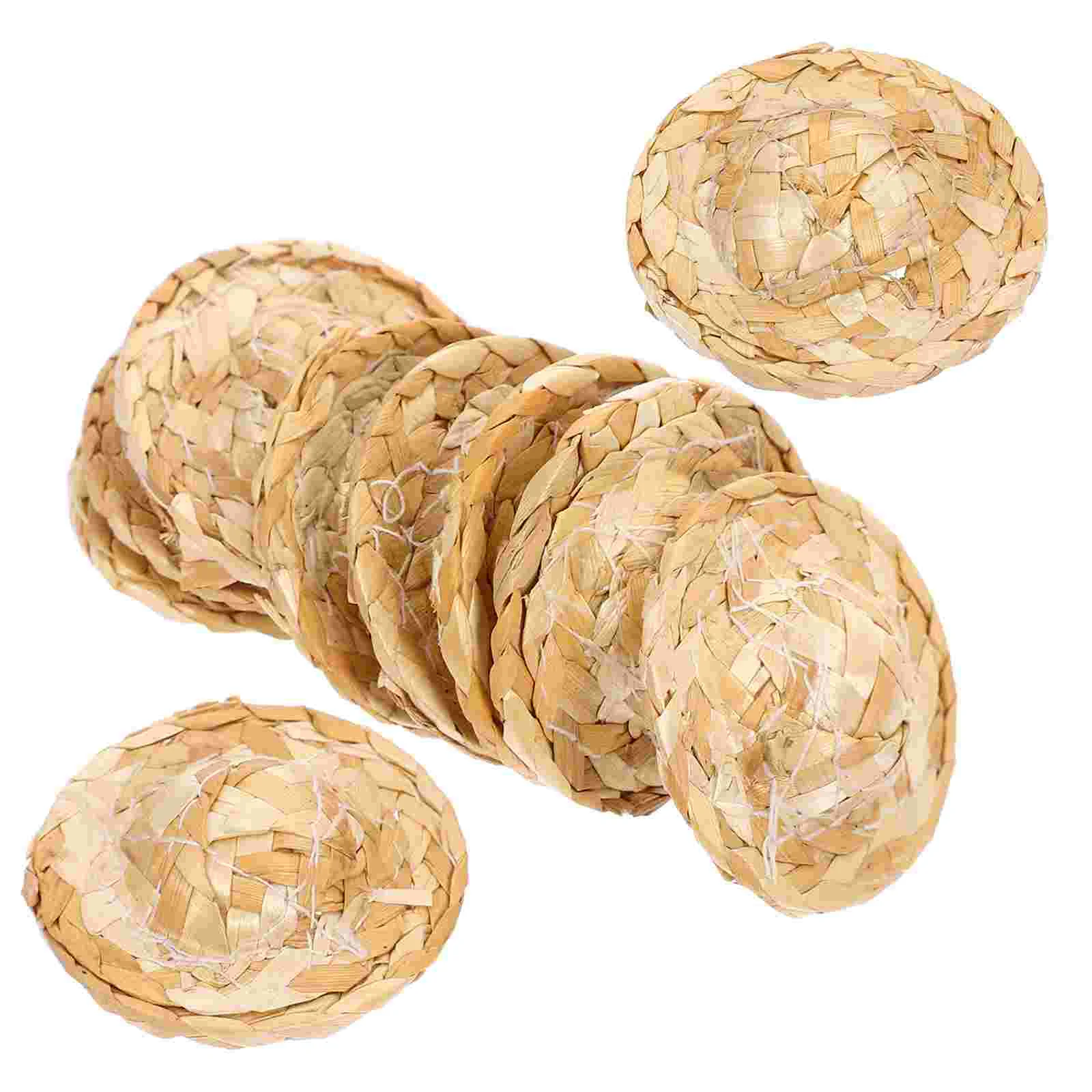 10 Pcs Dollhouse Accessories Handcraft Straw Hat Mini for DIY Fisherman's Woven Hats