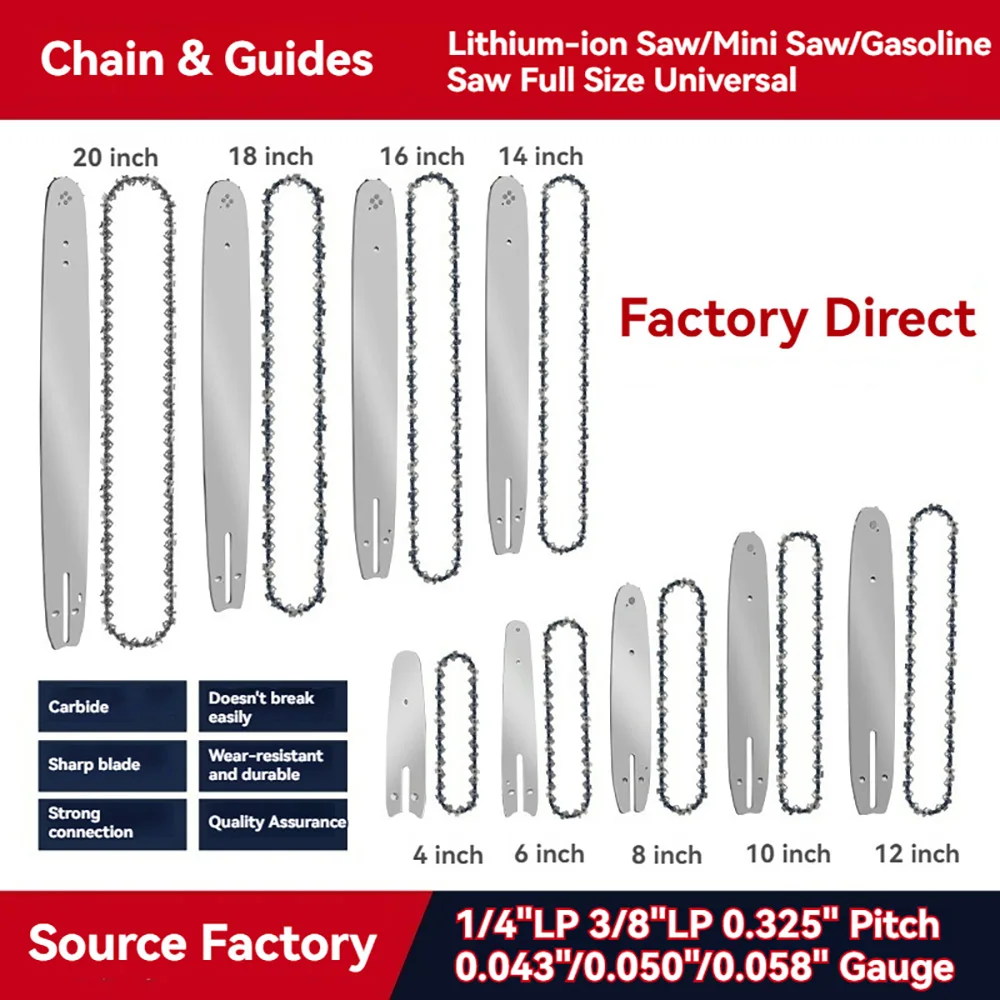 28/33/37/40/45/50/52/55/56/59/62/64/72/76DL Drive Links Chain Saw Blade 4/6/8/10/12/14/16/18/20 inch Electric Chainsaw for Wood