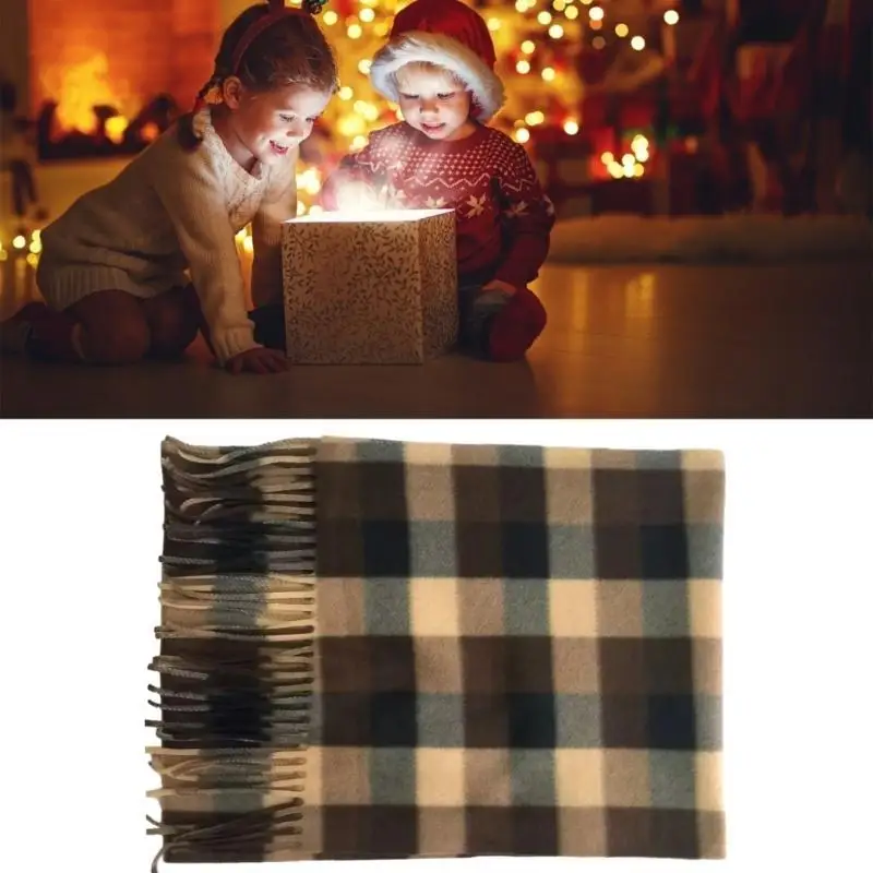 

39BD Christmas Fall Winter Scarf Classical Tassels Plaids Scarfs Warm Soft Lightweigh