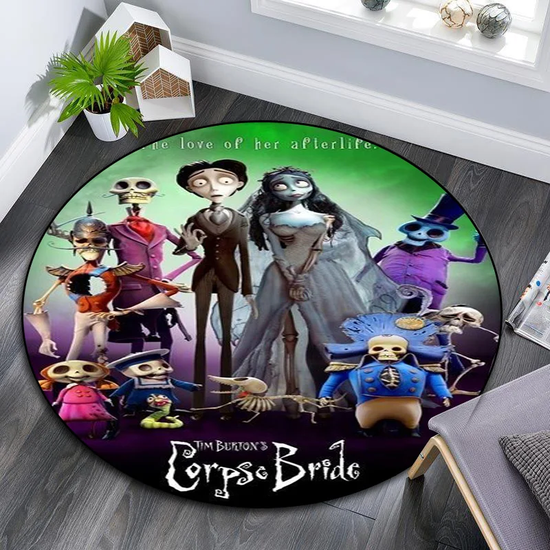 love animated film corpse bride Rug Computer chair Area Round Rug Bedroom Anti-Slip home Decorative Pet Mat carpet