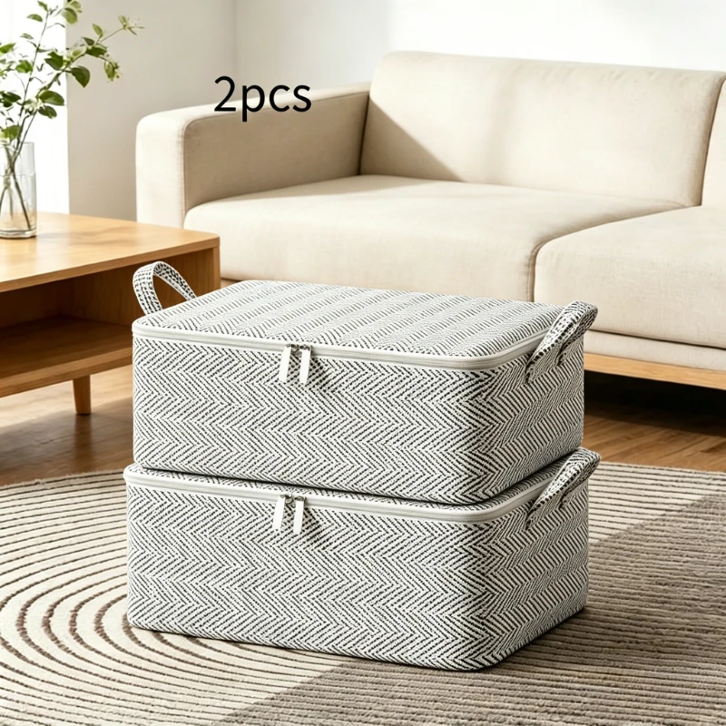 2pcs of 30-liter Extra-large Capacity Foldable Storage Bins, with Lids, Suitable for Home Moving and Packing,Space-saving Design
