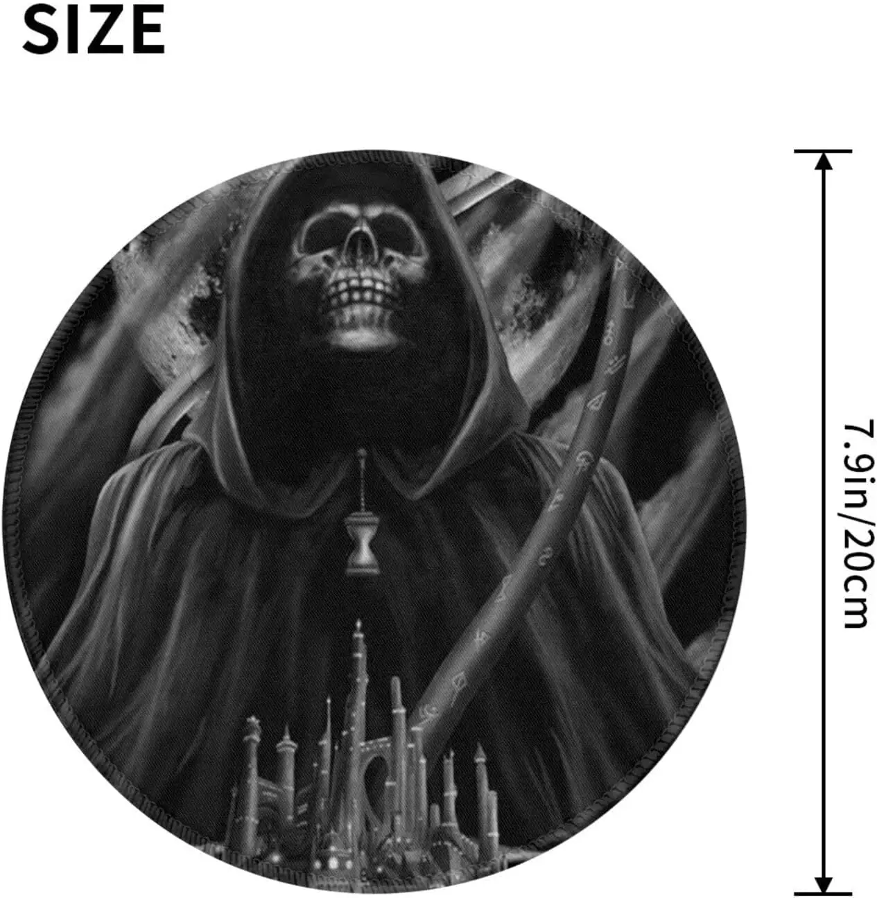 Dark Grim Reaper Castle Round Mouse Pad Skull Mousepad Non-Slip Rubber Mouse Mat for Computer Desk Gaming Laptop Office Work