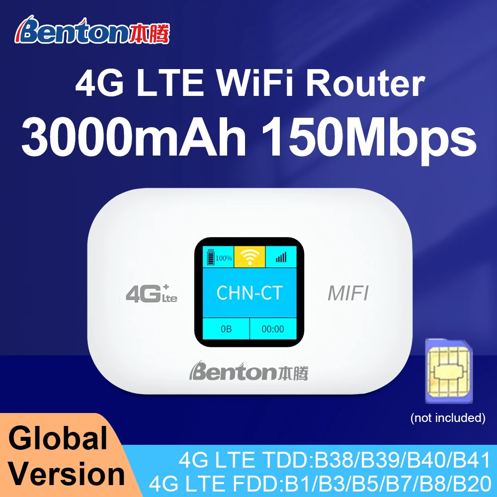 Benton-Desbloquear Roteador LTE, 4G WiFi Routers, Sem Fio, Portátil, 3G, Mifi, Repetidor de Bolso, Nano Sim Card Slot, Car Hotspots