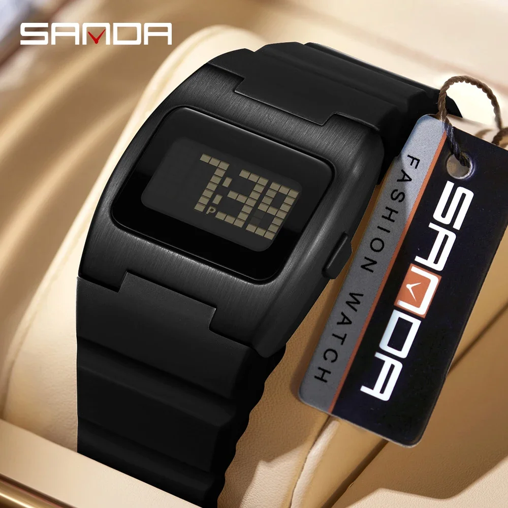 2026 Sanda 2214 New Men's Digital Multifunctional Night Light Timer Calendar Outdoor Sports Waterproof Student Electronic Watch