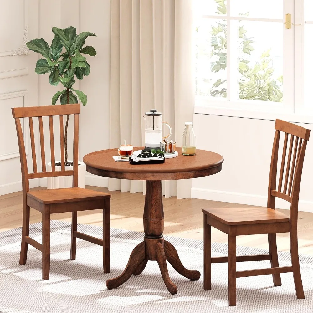 

3-Piece Wood Dining Table Set, Rustic Style Kitchen Table Set for 2-Person, Round Table with 2 Chairs, Walnut, Customized