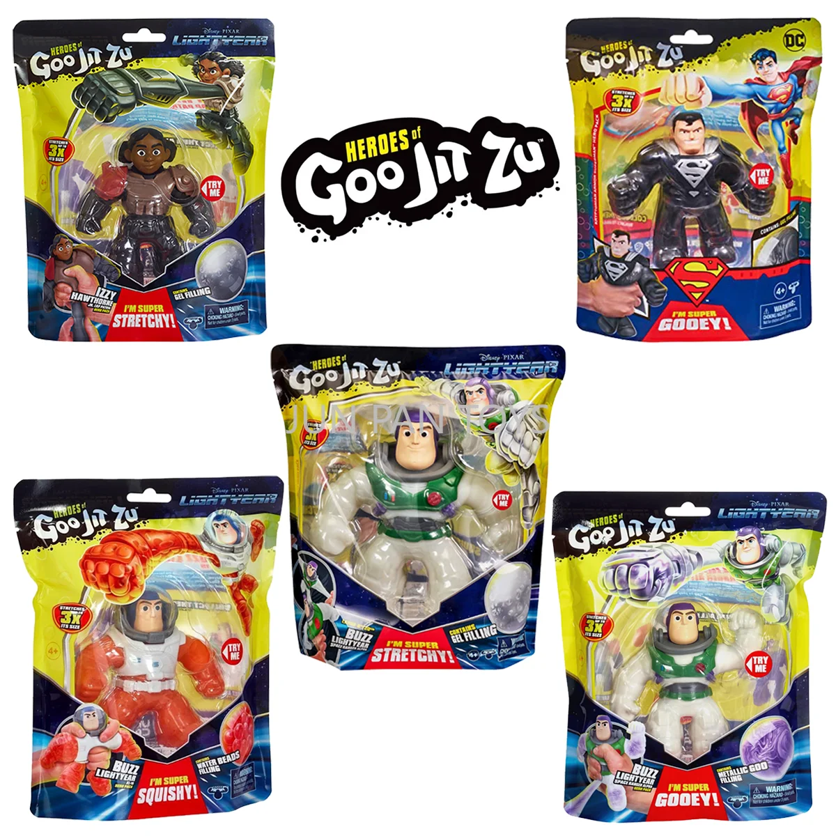 Figura de Acción Original Goo Jit Zu Buzz Lightyear Izzy Hawthorne DC Hero Kryptonian Steel Superman, Paquete de 4.5 Pulgadas de Alto, Figura de Acción Extensible