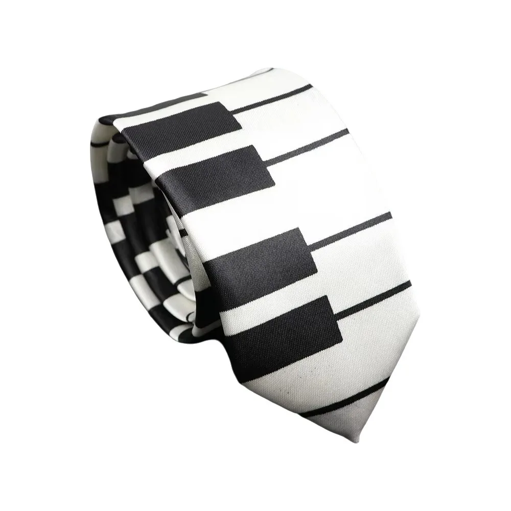 Simple Skinny Piano Necktie Black White Men Tie Smooth College Style Music Tie Students