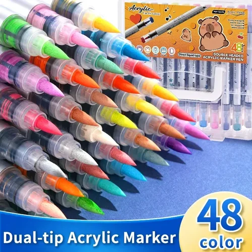 Imagen 2 del producto Rotulador de acuarela de doble cabeza de 24/48 colores, arte tíable, estudiante, pintura para niños, suministros de papelería Graffiti