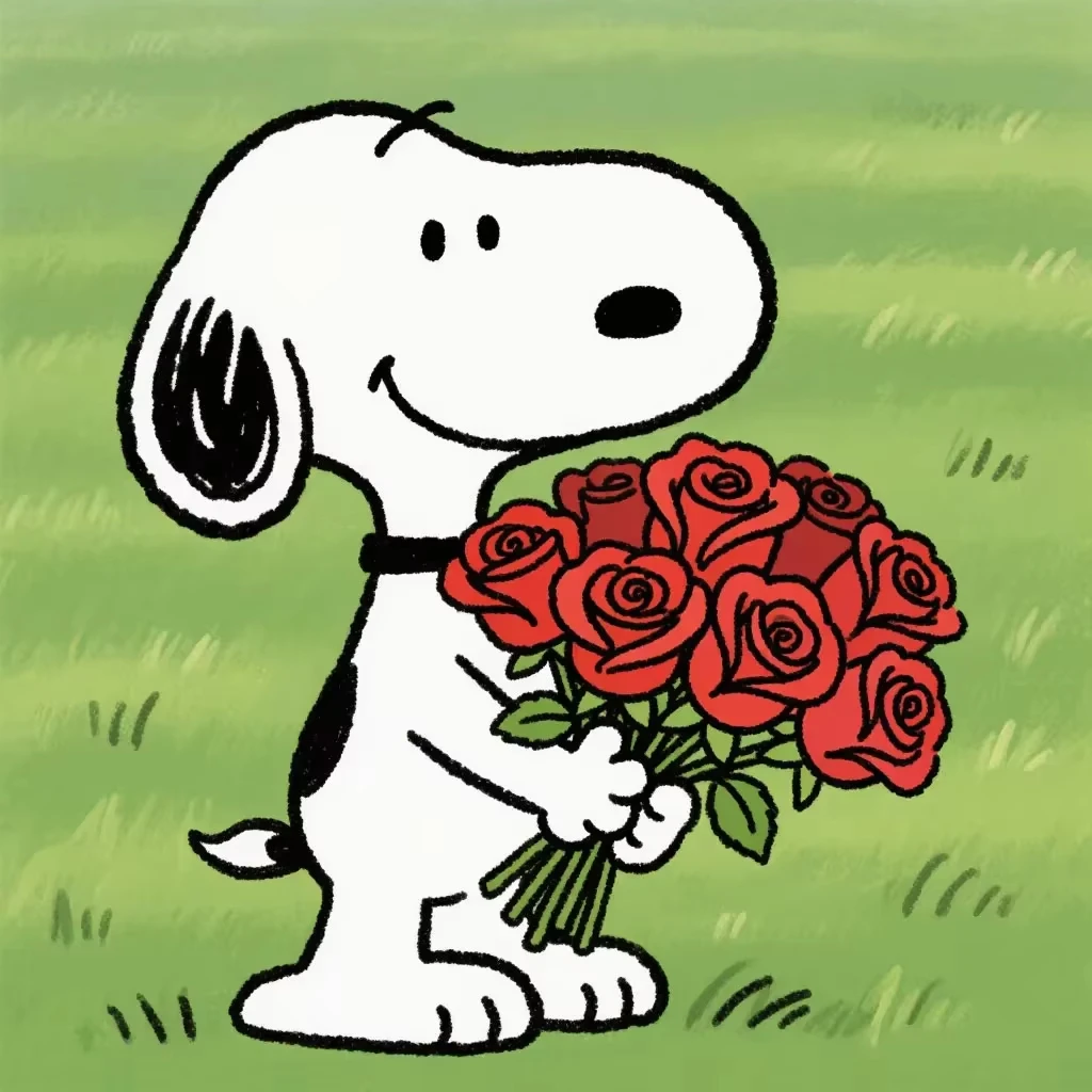 Peanuts Snoopy With Red Rose Bouquet Jigsaw Puzzles 500PCS/1024 PCS Wall Decor for Living Room Bedroom Perfect Gift No Frame