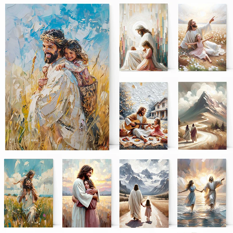 Jesus and Girl Poster Healing Embrace Always with You Canvas Painting Christian Wall Art Picture for Living Room Home Decor