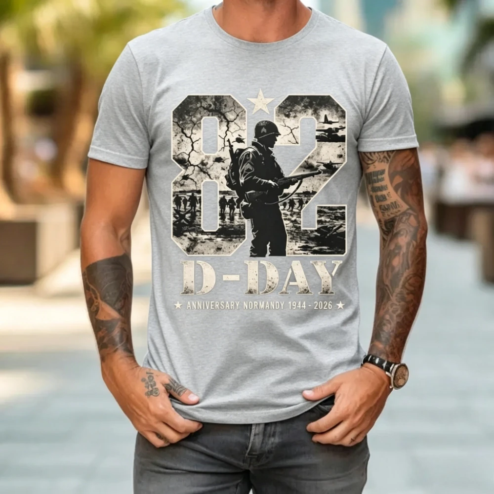 D-DAY 1944 2026 Tshirt 82nd Anniversary Normandy T-shirt Veteran Gift Shirt Memorial Day Memorial Clothing Men Cotton Tops view 4