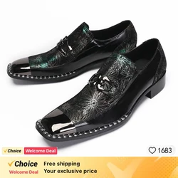 Business men shoes casual leather shoes square head shallow mouth formal dress shoes