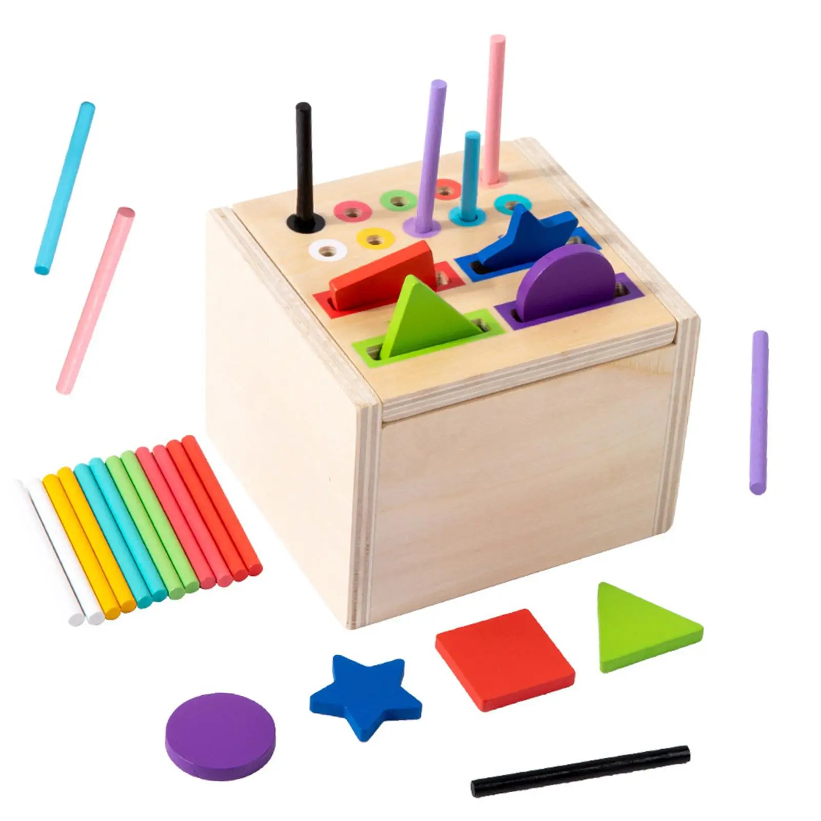 Madeira Shape Sorting Cube Block para Party, Sensory Toy, Color Sorting Box, Atividade Ocupado, Criatividade