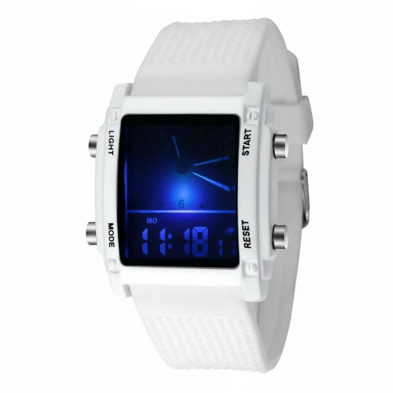 Men's Square Digital Wristwatch with Analog Display and LED Backlight for Daily Wear Lightweight Alloy Case Rubber Strap Sporty
