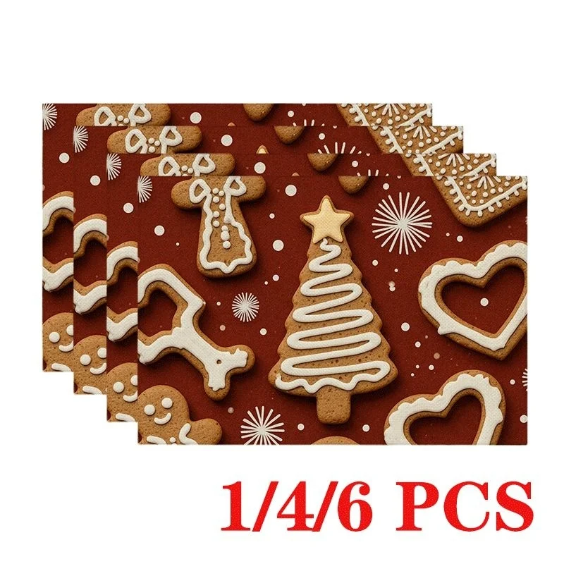 Gingerbread Man Candy Cane Snowman Mug Marshmallow Cookie Print Table Mat Festive Xmas Holiday Dining Table