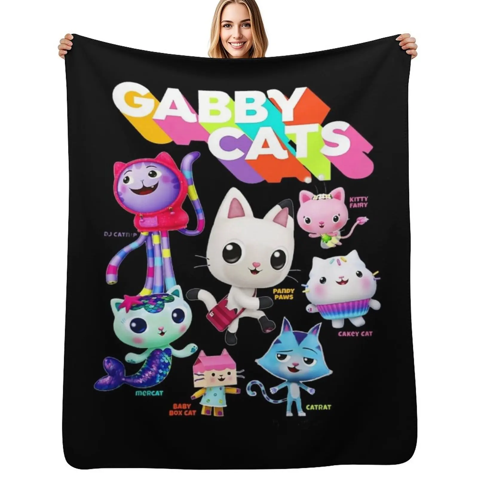 

Kids Gabby's Dollhouse Gabby Cats T-Shirt - Gabby's Dollhouse Birthday tshirt Throw Blanket Thin Plaid Blankets