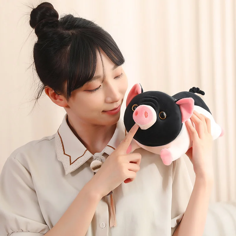 Simulation Cute Black Face Piggy Plush Pillow Toy Cartoon Stuffed Animal Pig Plushi Cushion Doll Anime Soft Kids Toys Home Decor
