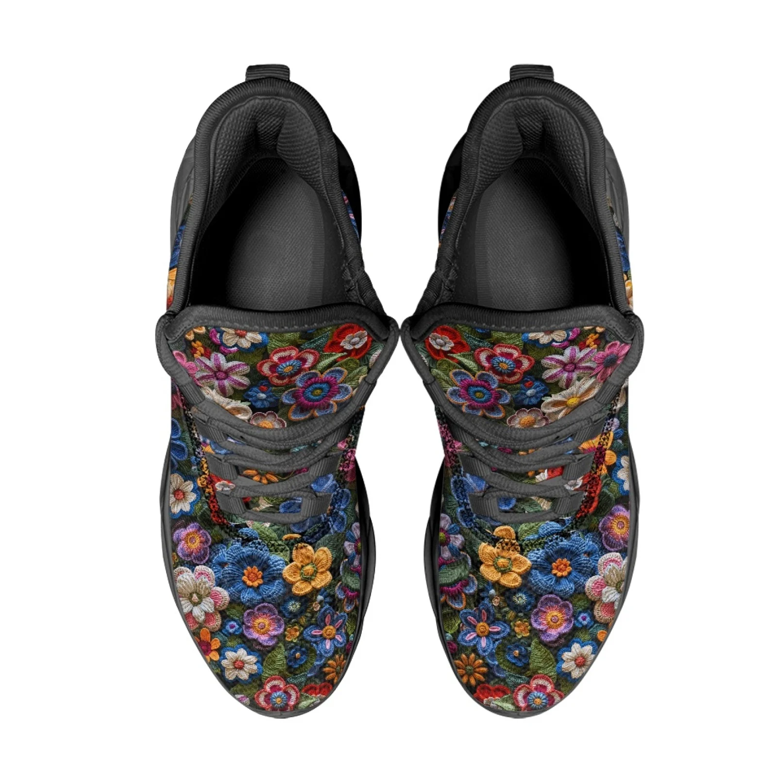 PENSTROLL Embroidered Floral Print Breathable Mens Running Shoes for Students Sport Mesh & EVA Athletic Footwear