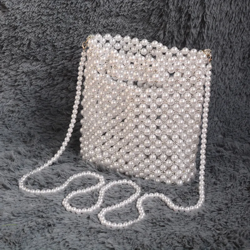 ZA New Pearl Beaded Bag White Beaded Fairy Portable Messenger Bags With Chain Female Purses and Handbags Cross Body Bag Woman