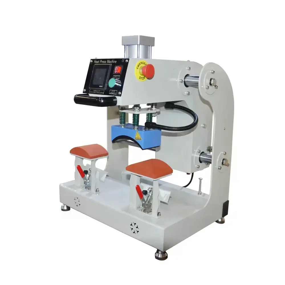 Pneumatic heat press machine for hat double station hat press machine