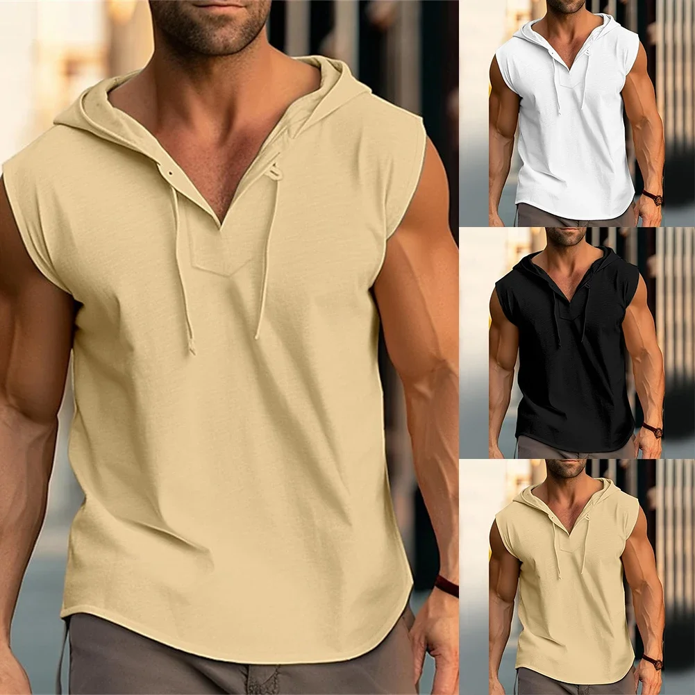 Men\'s Vest Summer Sleeveless T-shirt Solid Color Loose Shirt Casual Top