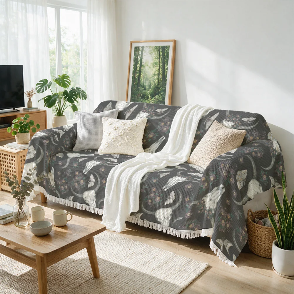 Decorative Botanical Leaf Pattern Throw Blanket Sofa Couch Cover for Living Room Accent Furniture Decor Gift