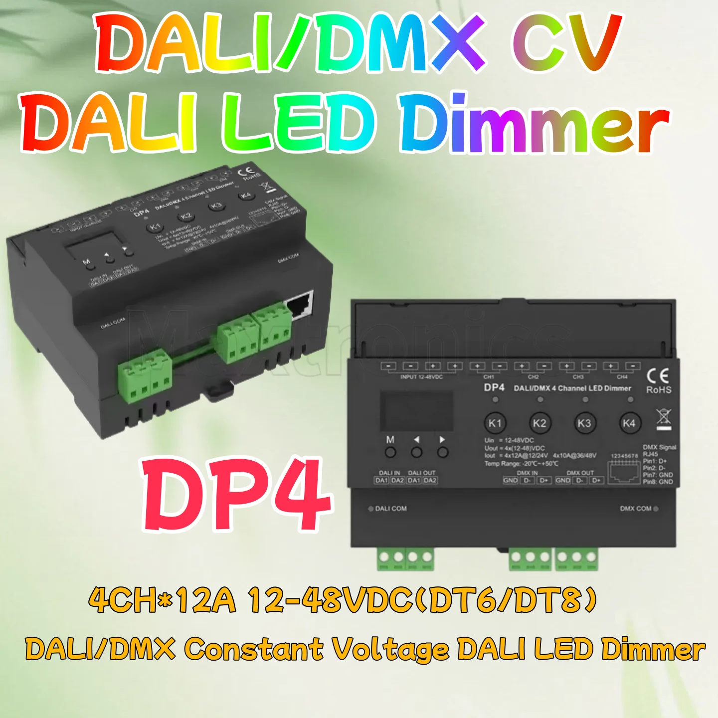 

4CH * 12A 12-48VDC DALI/DMX 4-канальный светодиодный диммер постоянного напряжения DALI DP4 поддержка затемнения DT6 DT8 цветовая температура RGB RGBW CCT