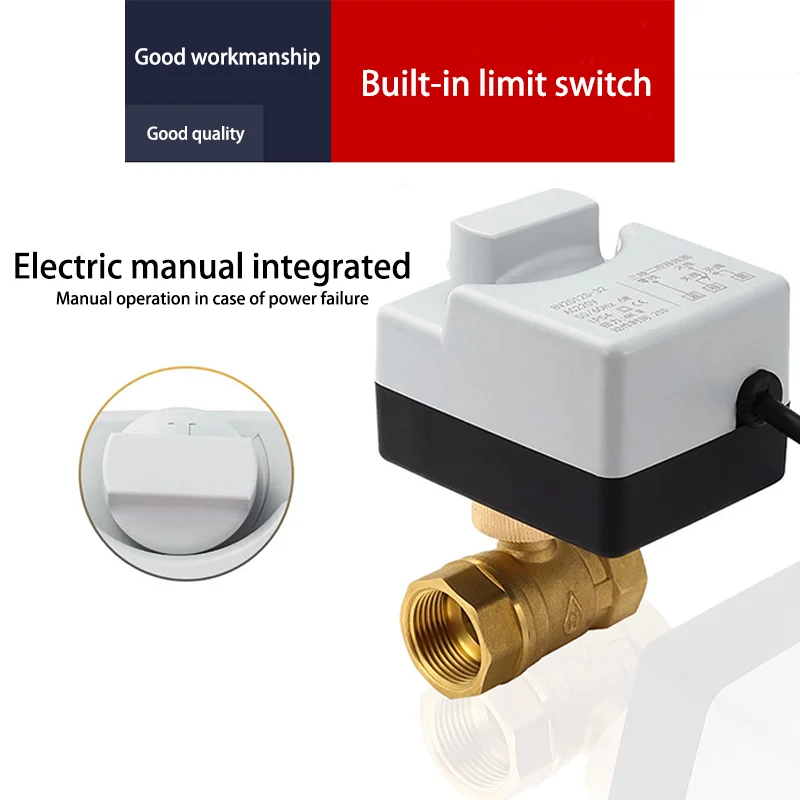 Brass Motorized Ball Valve 3-Wire Two Control Electric Actuator AC220V 3 Ways /2 Way DN15 DN20 DN25 DN32 DN40 with Manual Switch image 3