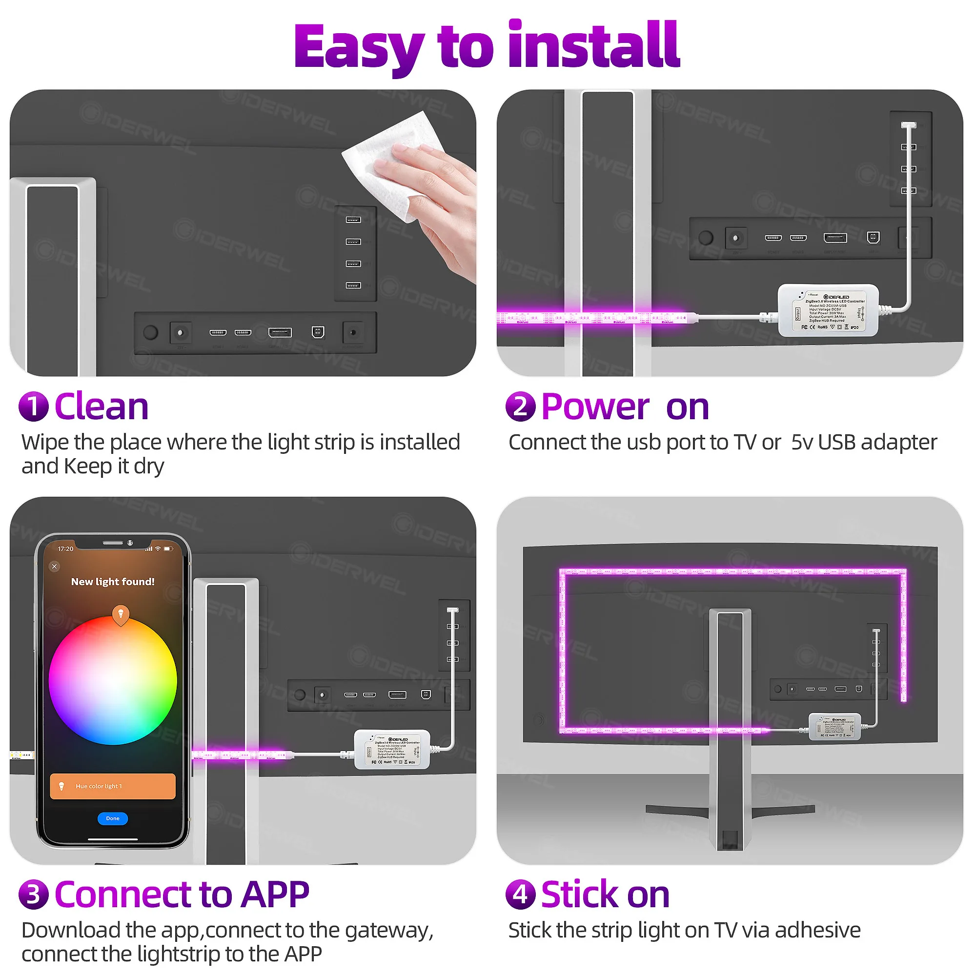 Smart zigbee 3.0 rgbww usb led luz tira regulável 5v rgbcct tv backlights trabalhar com hub ponte eco mais, app/alexa voz