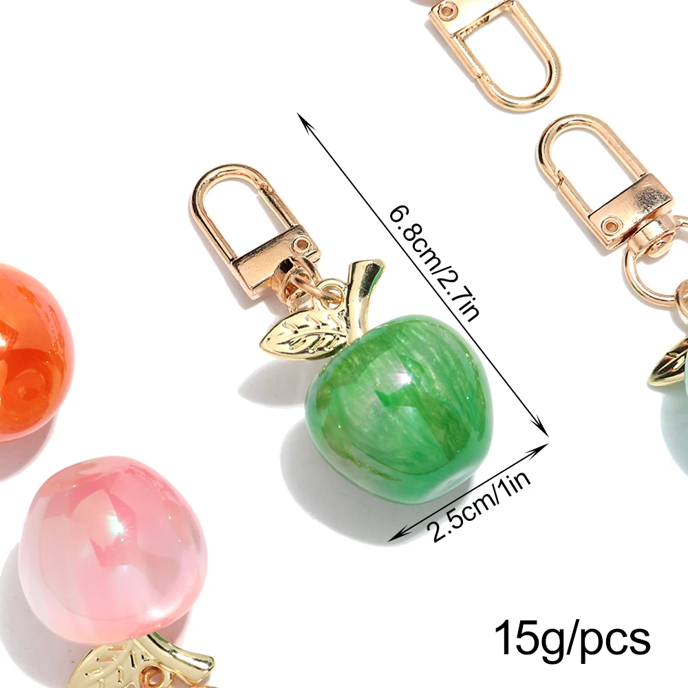 Glitter Gradient Color Apple Resin Keychain Bag Charms Exquisite Fruit Pendant Car Keyring for Women Jewelry Accessories Gift