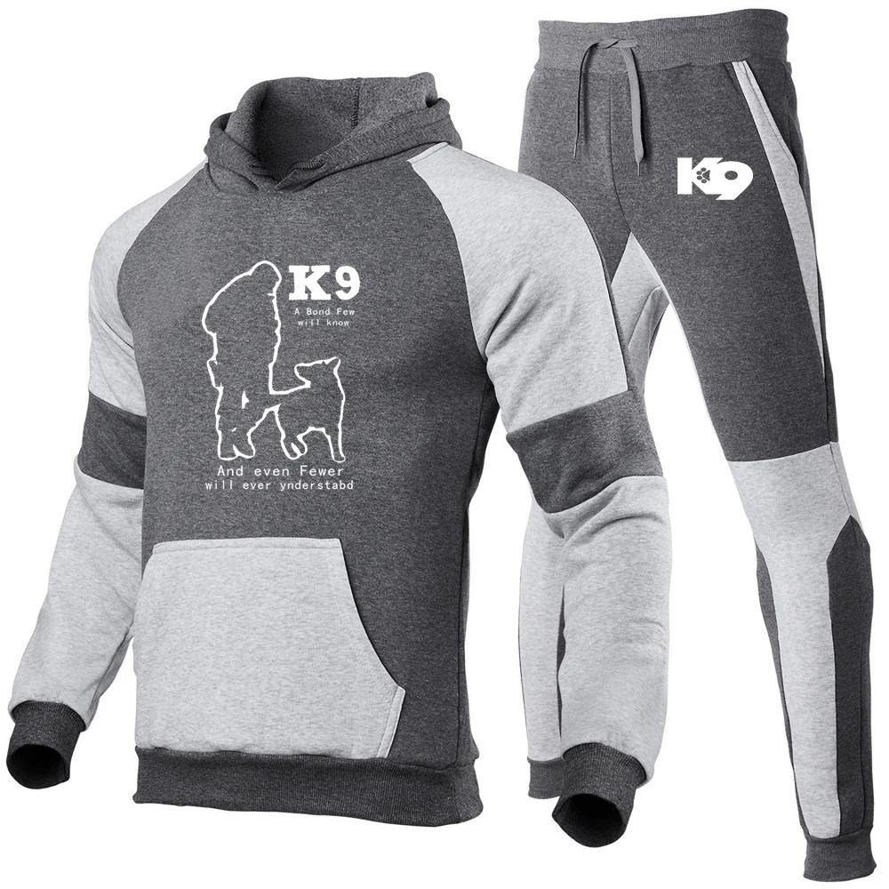 TRAINER K9 Team K9 Unit Malinois Spring Autumn Men\'s New Suit Printed Color Matching Hoodie+Drawstring Pants Fashion 2Pcs Set