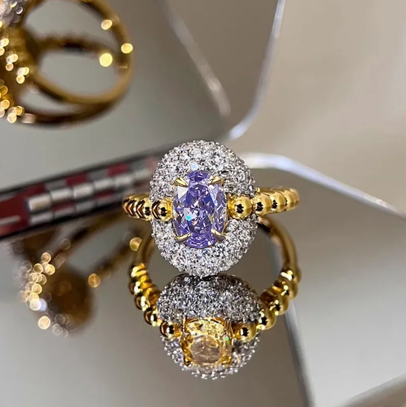 

Royal Lab Amethyst Diamond Ring 100% Real 925 Sterling Silver Engagement Wedding Band Rings for Women Bridal Promise Jewelry