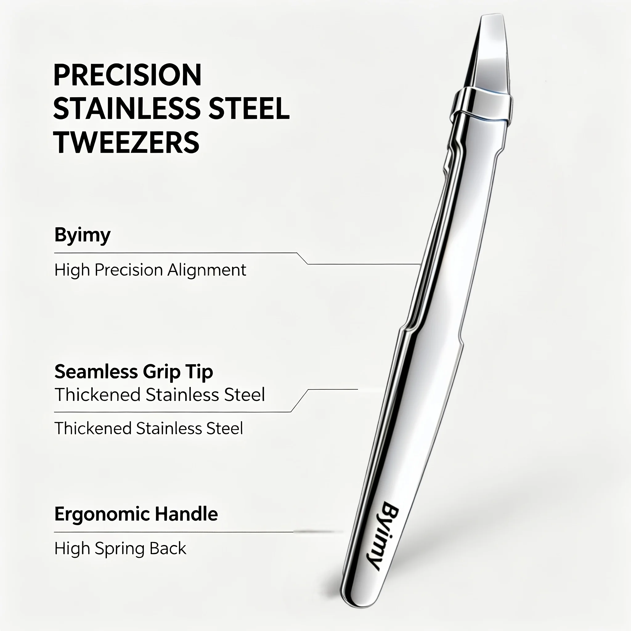 Byimy Slant Tip Tweezers Stainless Steel Precision Eyebrow Hair Removal Tweezers for Beard Underarm Grooming