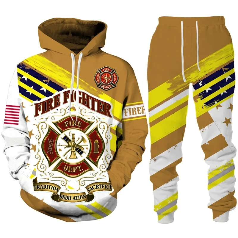 Firefighter 3D Print Men's Hoodie/Zipper Sweatshirt/Pants/Set Fireman Uniform Cosplay Costume Men Women Cool Streetwear Clothing