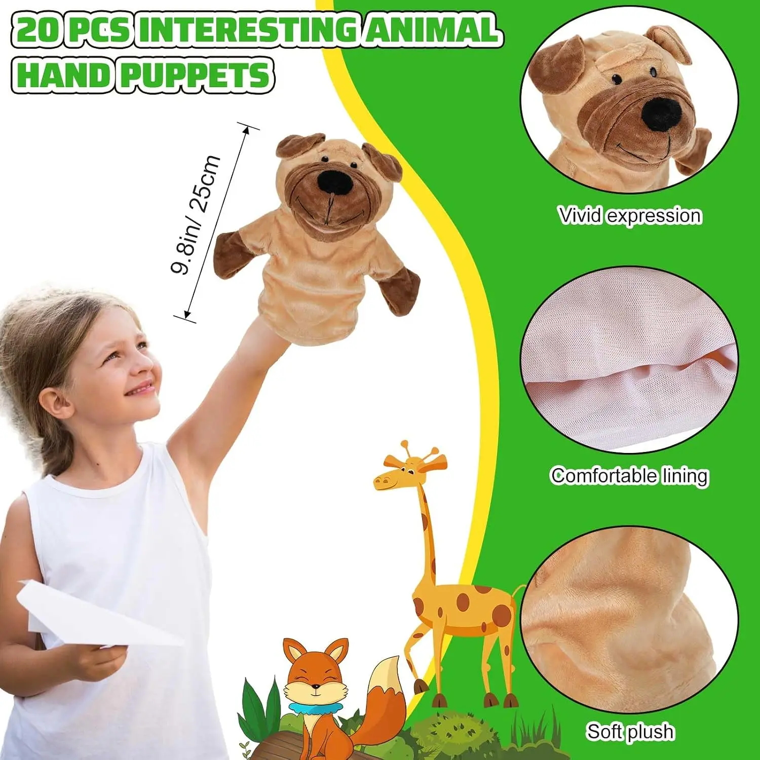 20-Piece Animal Hand Puppet Set for Kids, Movable Mouth Puppets